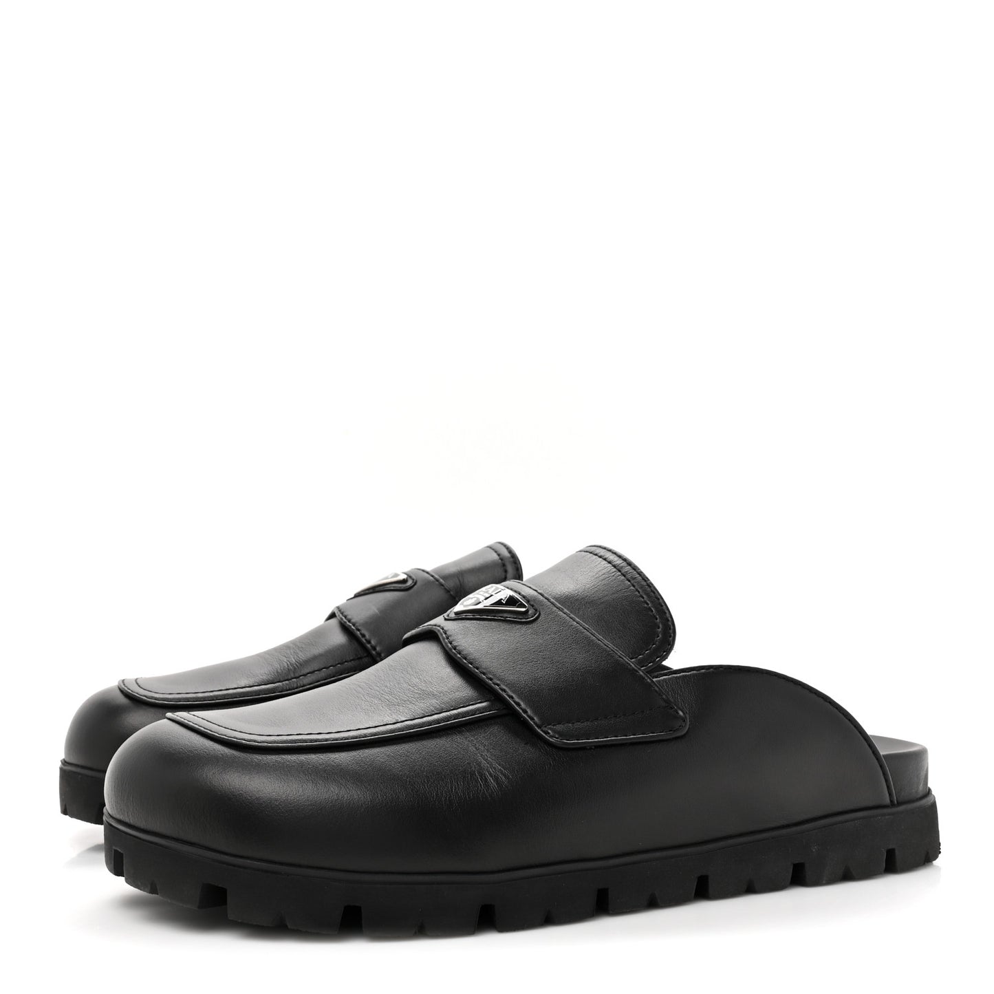 City Calfskin Triangle Mens 20mm Flat Mules 12 Black