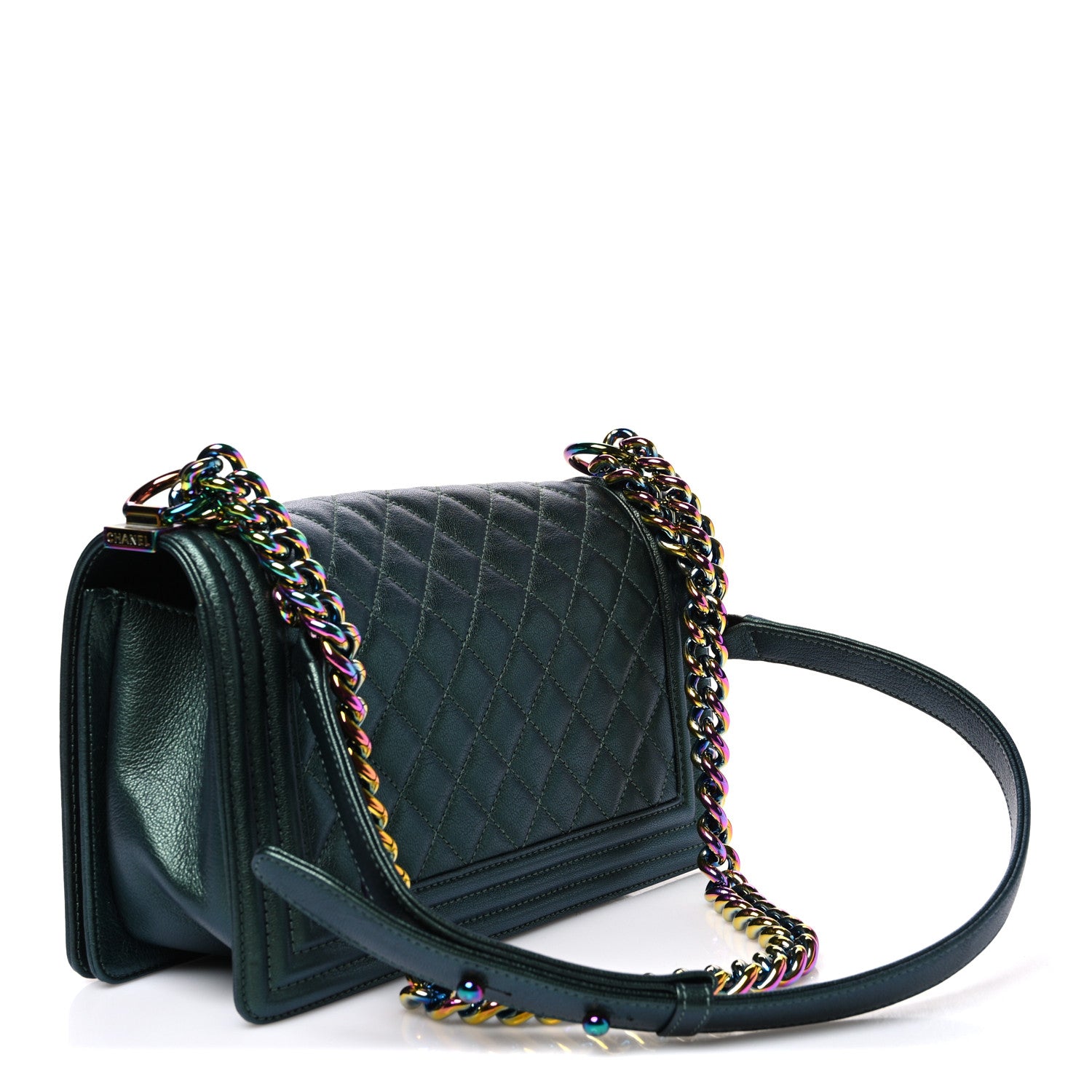 Chanel Iridescent Goatskin Quilted Medium Boy Flap Green 2 of 9