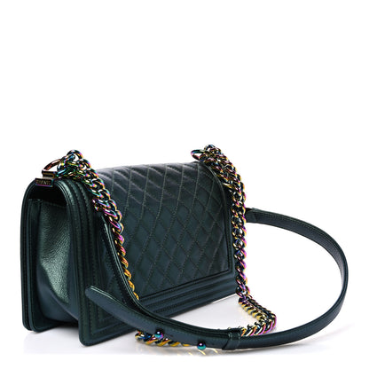 Chanel Iridescent Goatskin Quilted Medium Boy Flap Green 2 of 9