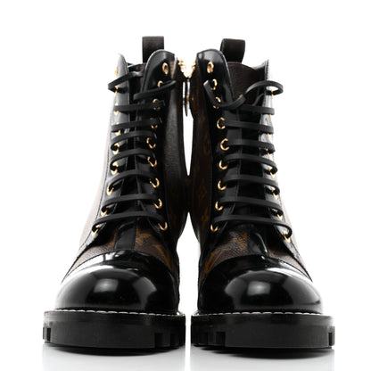 Louis Vuitton Patent Calfskin Monogram Star Trail Ankle Boots 41 Black 2 of 8