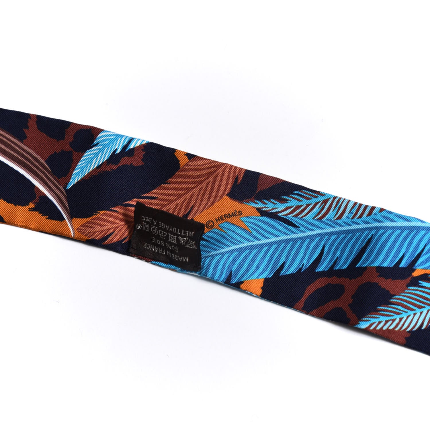 Hermes Silk Jaguar Quetzal Twilly Brun Bleu Orange 3 of 4