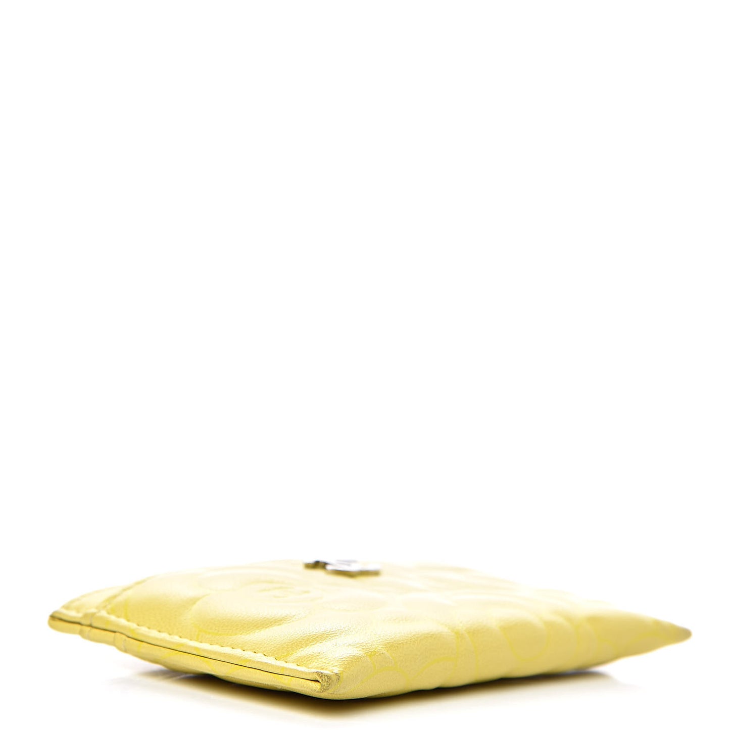 Goatskin Camellia Embossed Card Holder Yellow