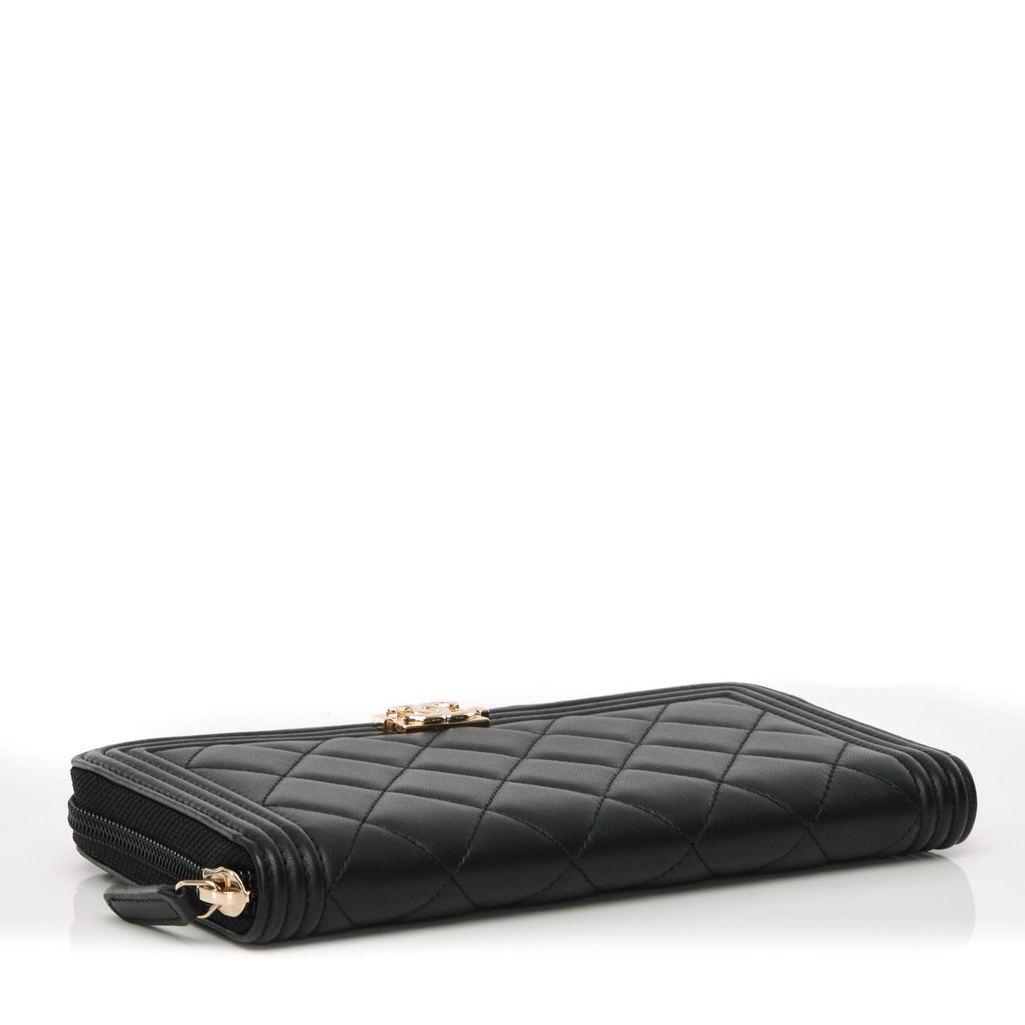 Lambskin Quilted Boy Zip Around Wallet Black
