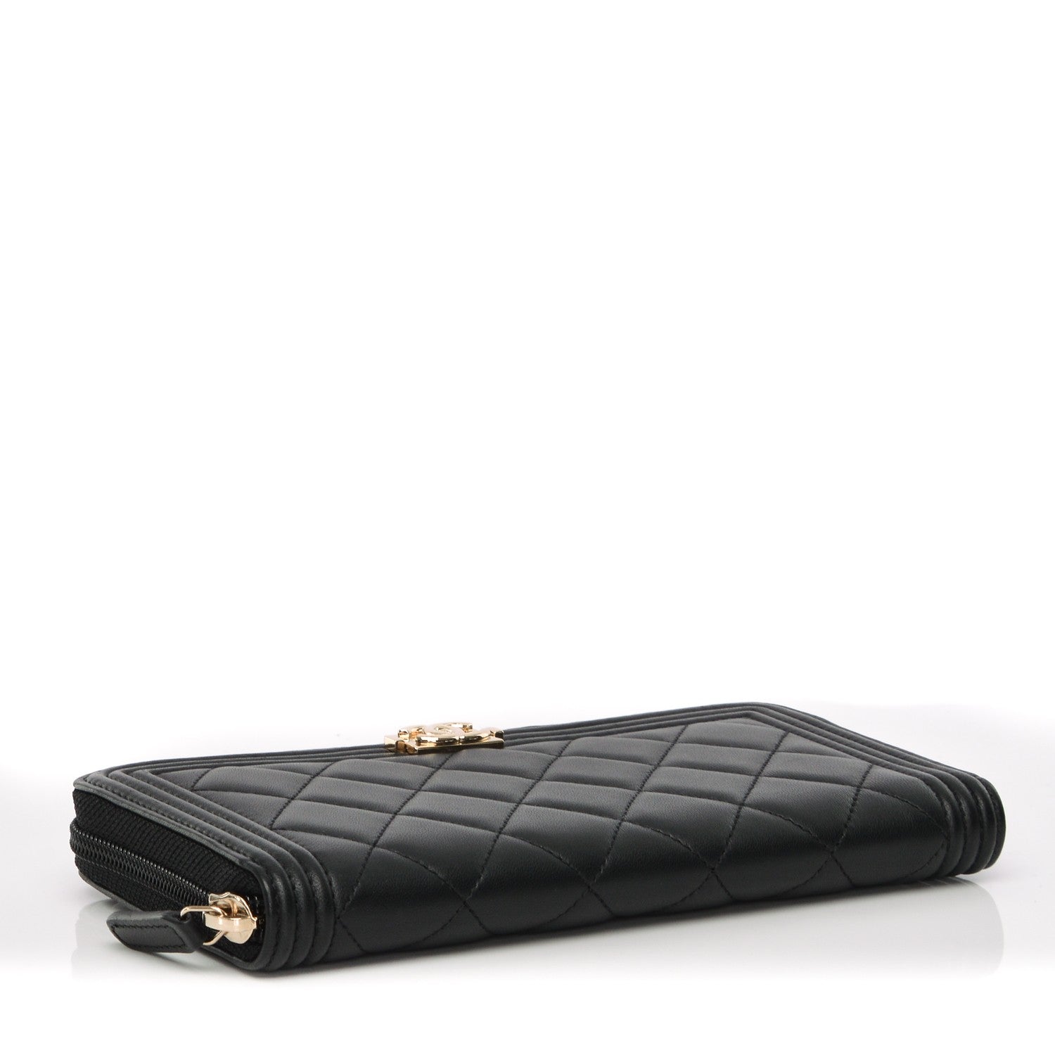 Chanel Lambskin Quilted Boy Zip Around Wallet Black 4 of 8