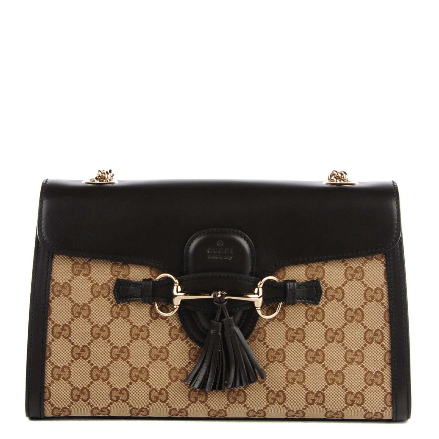 Monogram Margaux Calfskin Medium Emily Chain Shoulder Bag Beige Ebony Cocoa