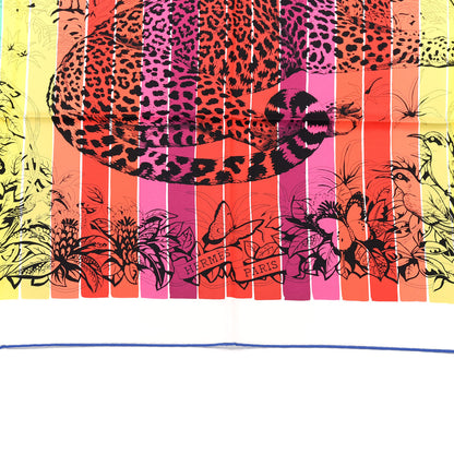 Hermes Silk Carre Jungle Love Rainbow Scarf 90 Rose Vert Jaune 2 of 5