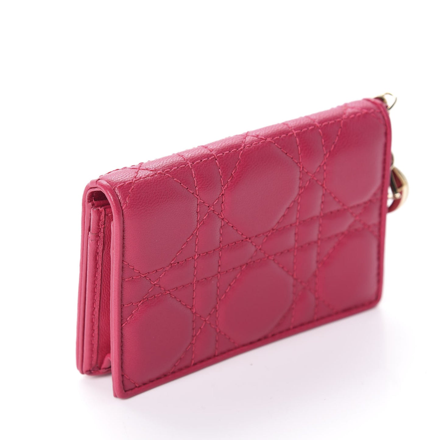 Lambskin Cannage Small Lady Dior Flap Card Holder Fuchsia
