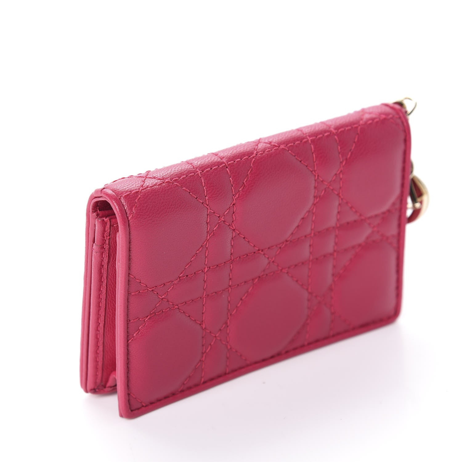 Christian Dior Lambskin Cannage Small Lady Dior Flap Card Holder Fuchsia 3 of 8