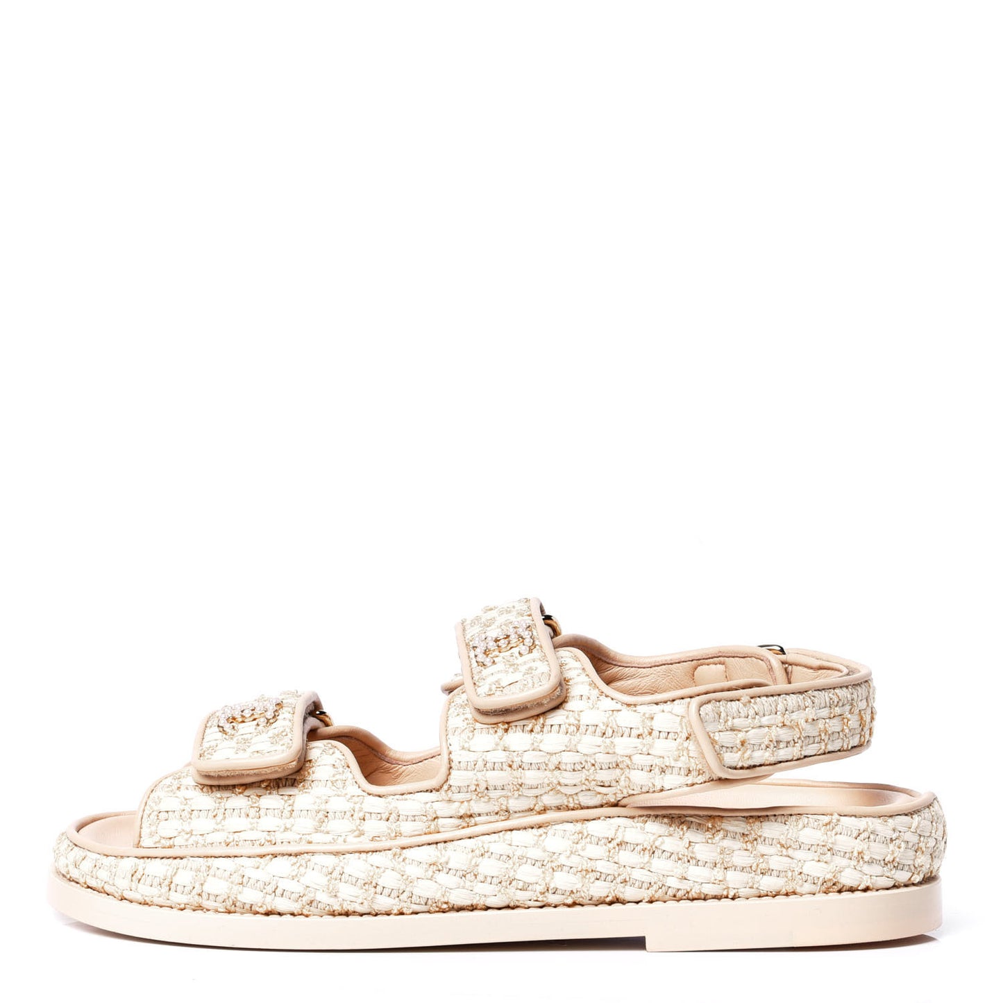 Braided Fabric Velcro Dad Sandals 35.5 Beige