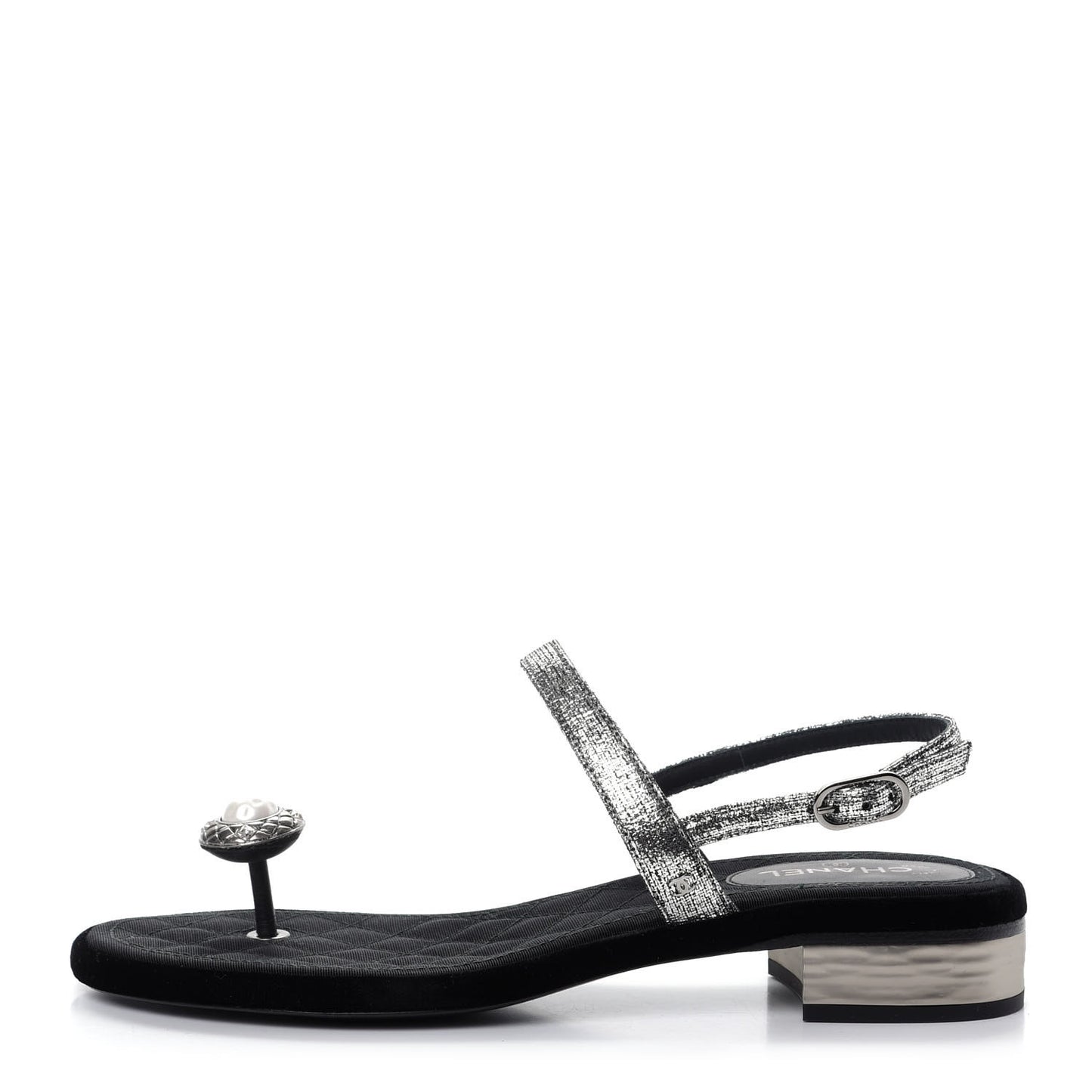 Metallized Goatskin Pearl CC Thong Sandals 37.5 Silver
