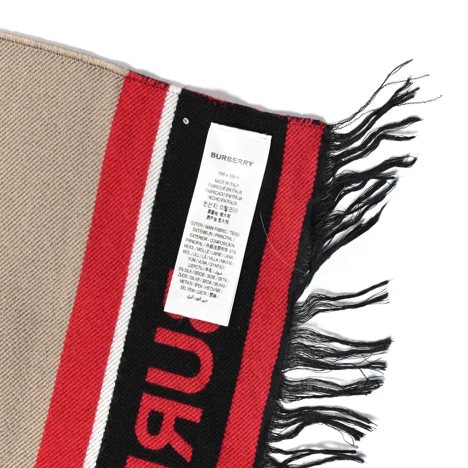 Burberry Wool Tiger TB Fringe Scarf Beige 4 of 4
