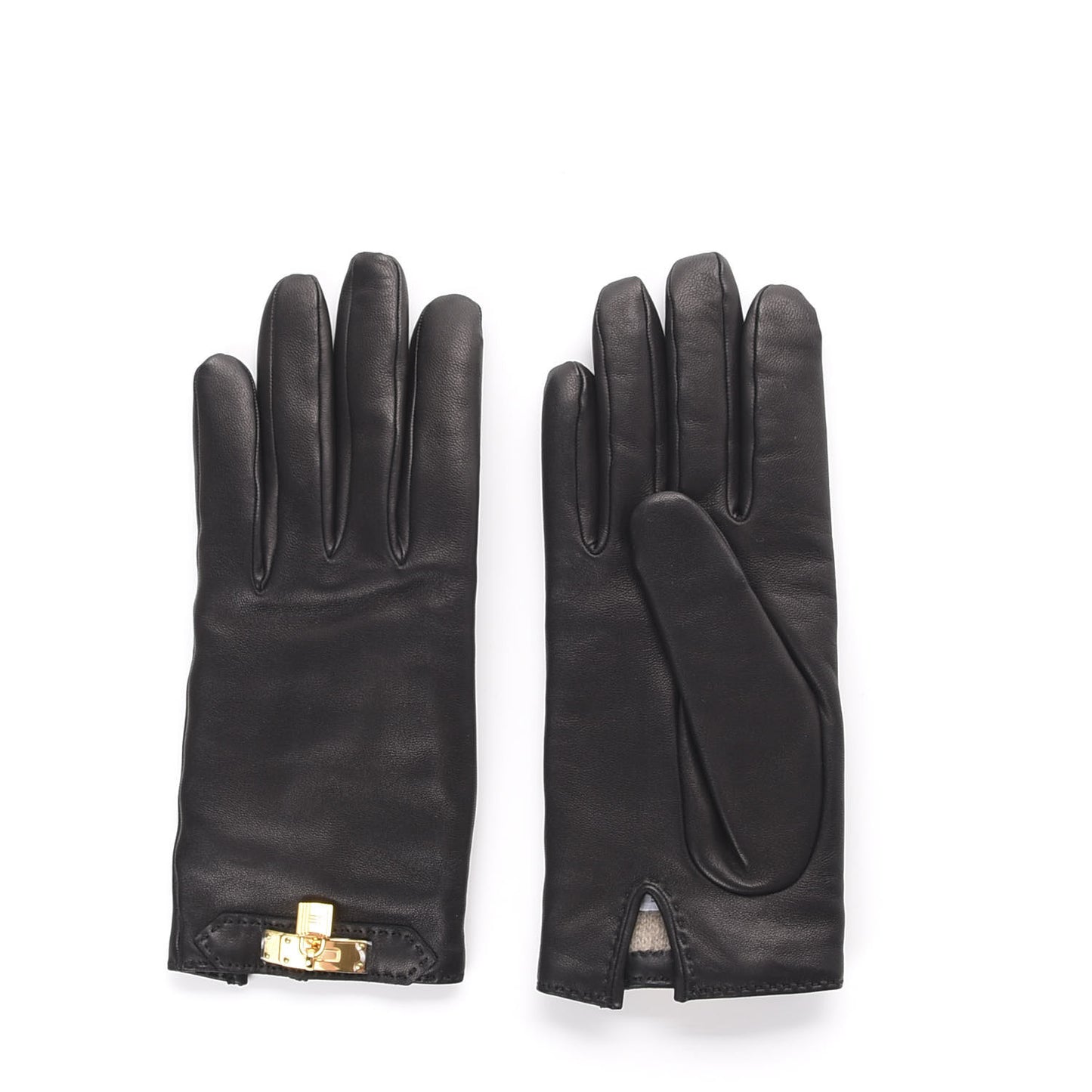 Lambskin Soya Kelly Lock Gloves 8 Black