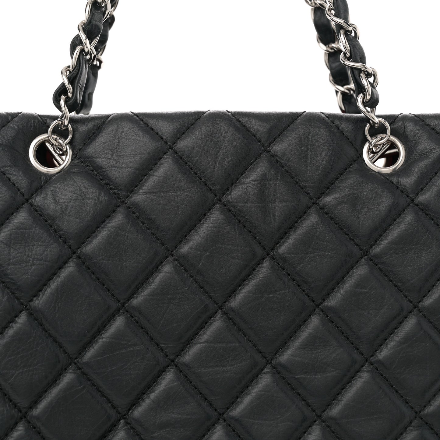 Aged Calfskin Quilted Large Cotton Club Tote Black
