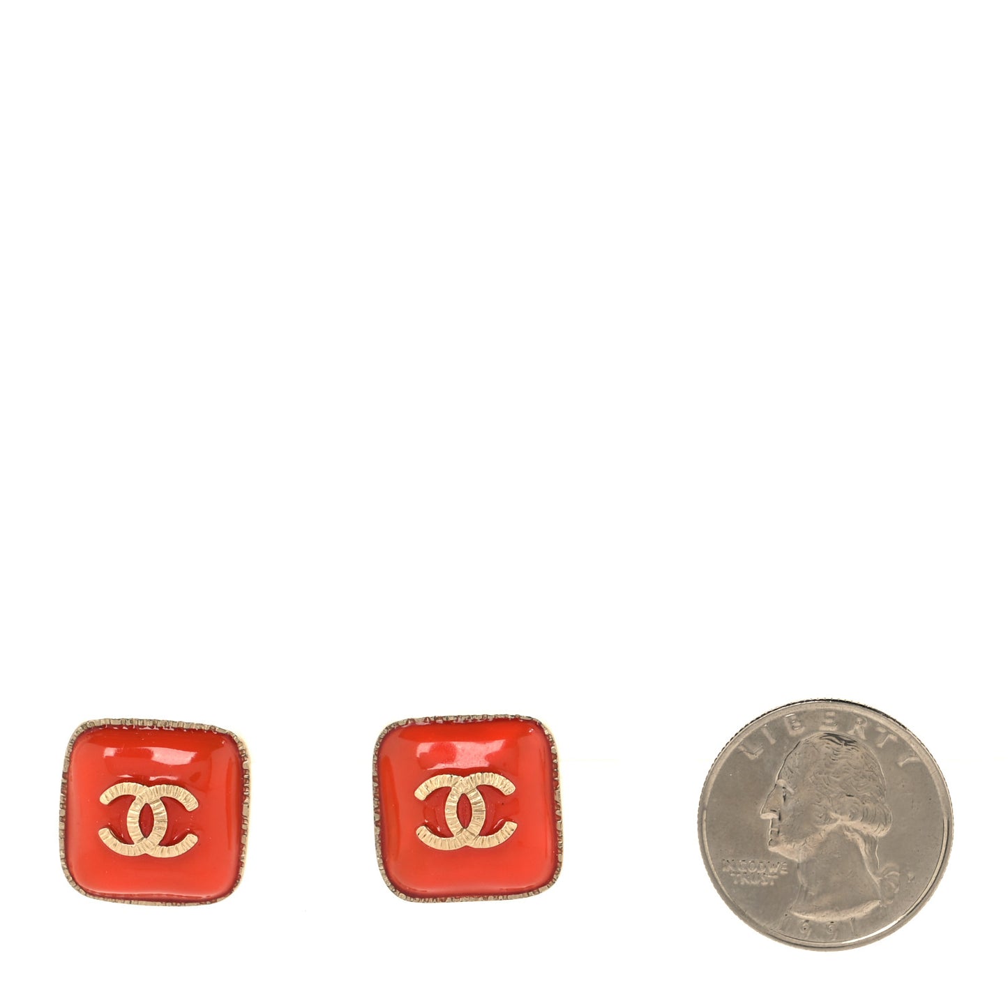 Metal Enamel CC Square Earrings Orange
