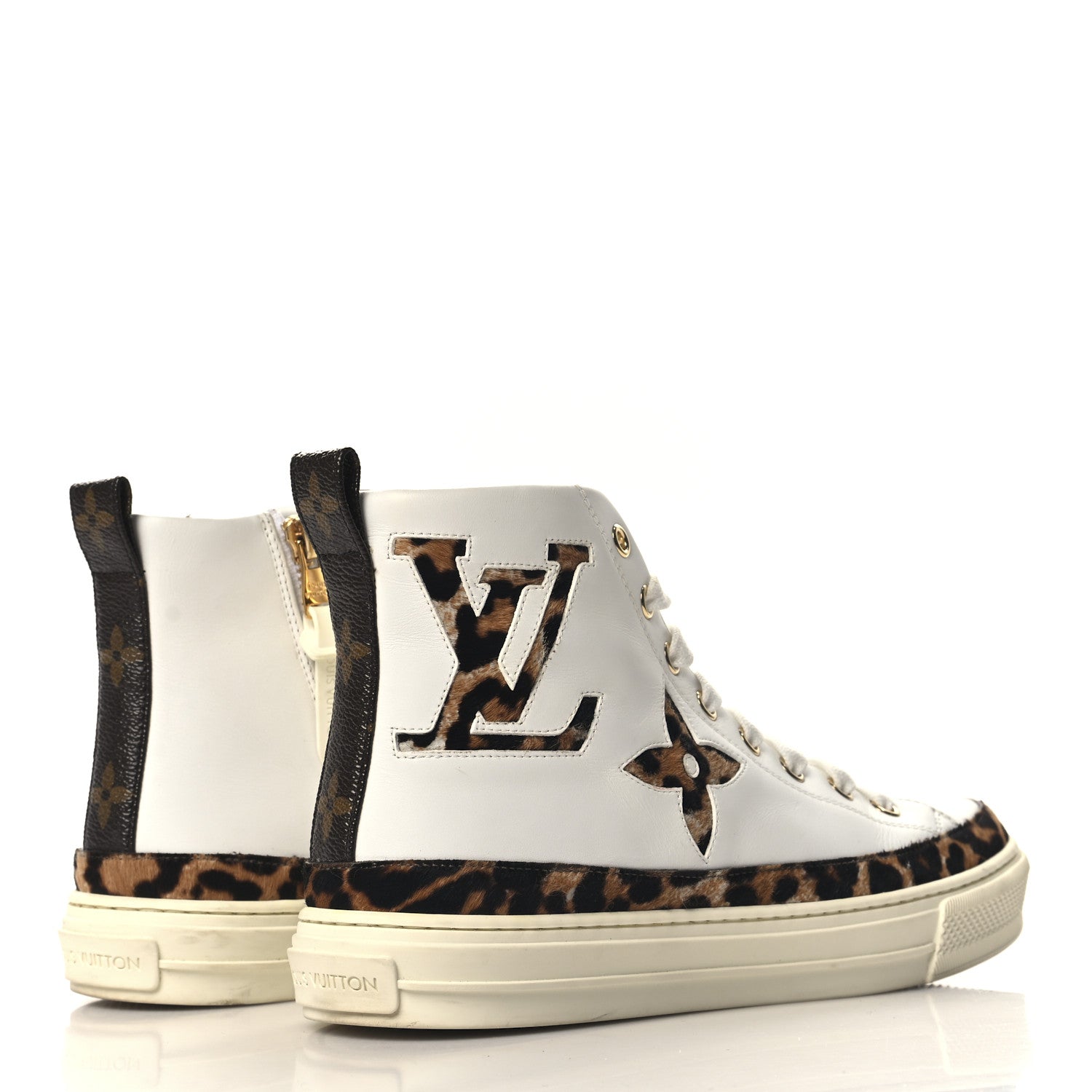 Louis Vuitton Pony Hair Leopard Calfskin Monogram Giant Stellar Sneaker Boots 37 White 5 of 8