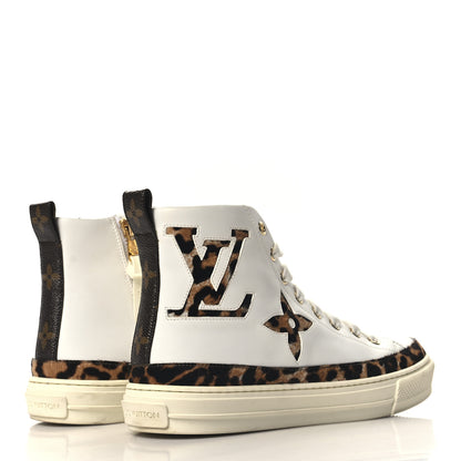 Louis Vuitton Pony Hair Leopard Calfskin Monogram Giant Stellar Sneaker Boots 37 White 5 of 8