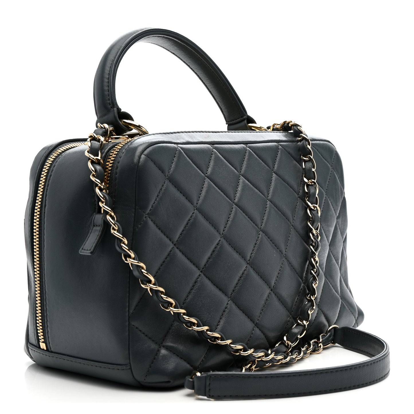 Lambskin Quilted Medium Trendy CC Bowling Bag Grey