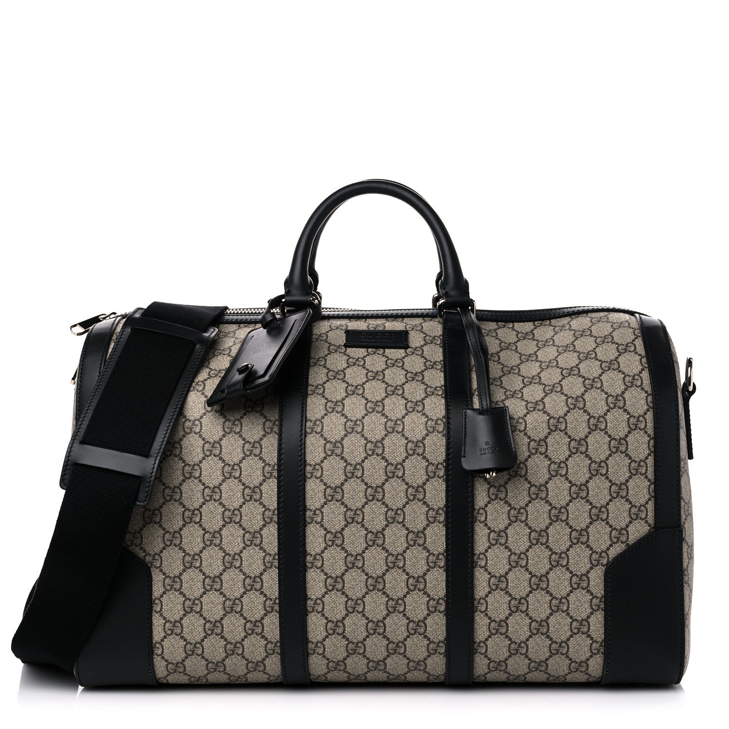Gucci GG Supreme Monogram Selleria Calfskin Medium Duffle Beige Ebony Black 1 of 11