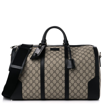 Gucci GG Supreme Monogram Selleria Calfskin Medium Duffle Beige Ebony Black 1 of 11
