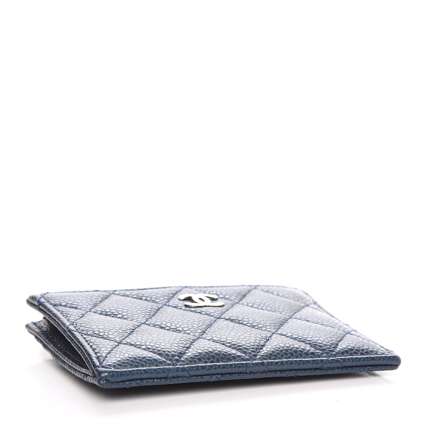 Metallic Caviar Quilted CC Zip Card Holder Dark Blue