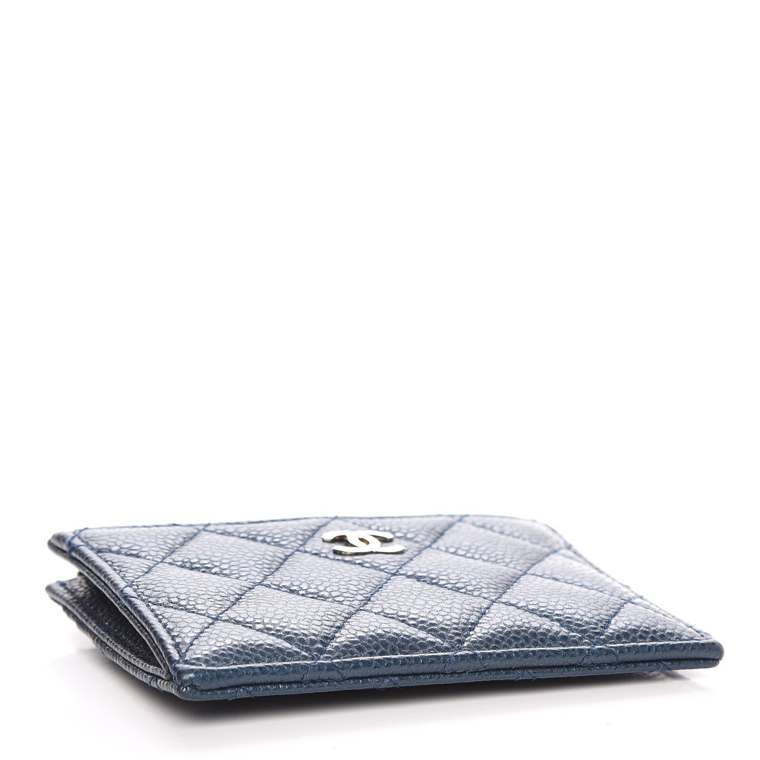 Chanel Metallic Caviar Quilted CC Zip Card Holder Dark Blue 4 of 8
