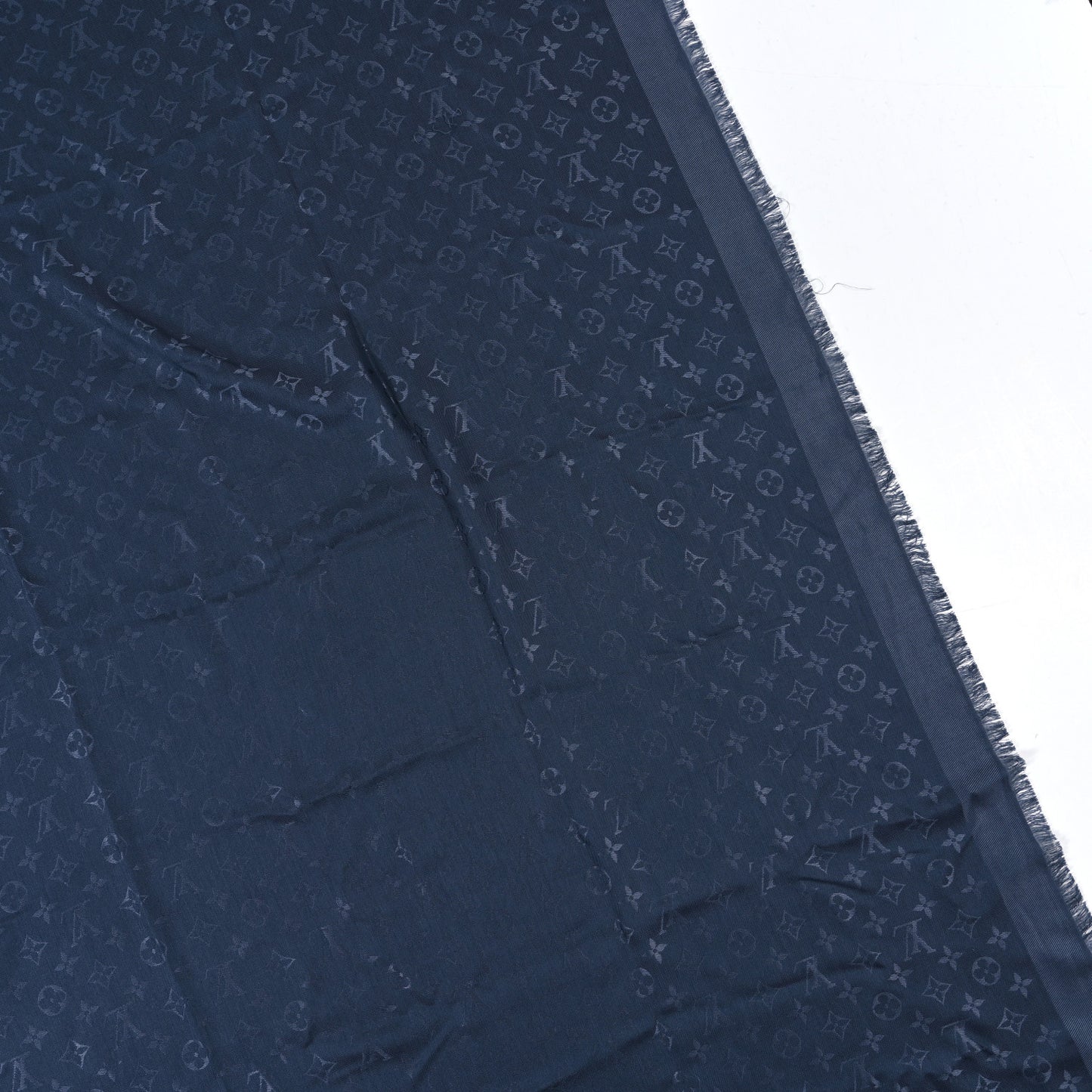 Silk Lurex Wool Monogram Shine Shawl Charcoal Blue
