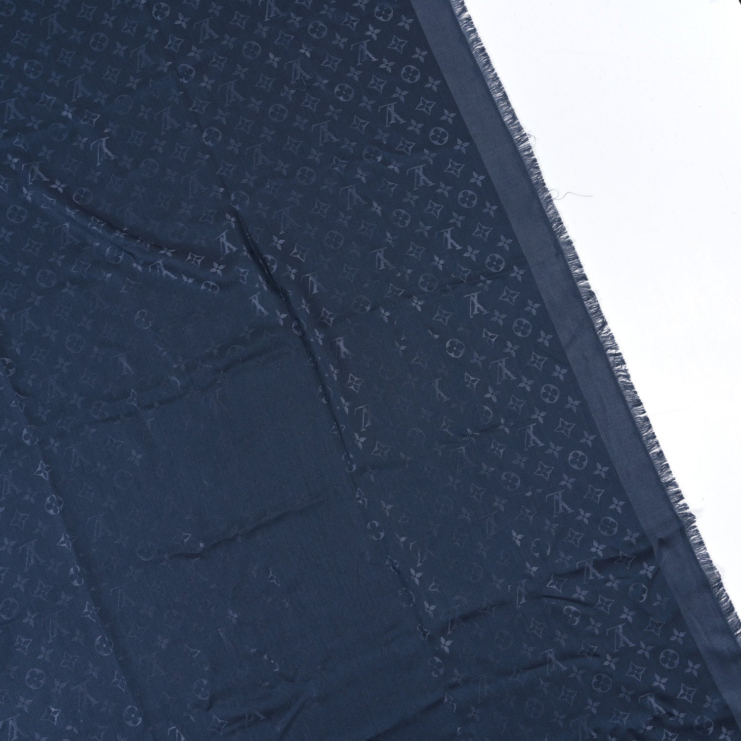 Louis Vuitton Silk Lurex Wool Monogram Shine Shawl Charcoal Blue 4 of 4