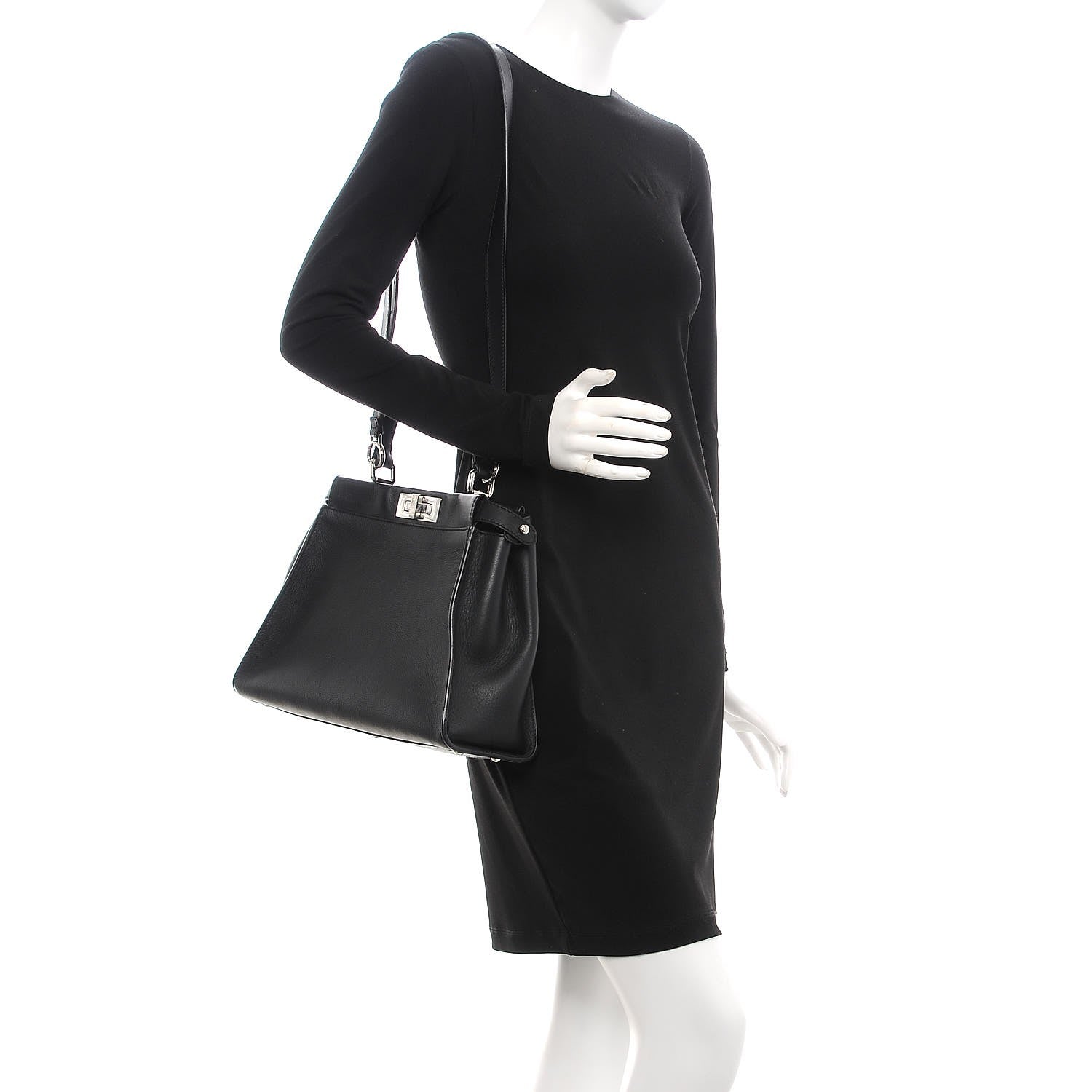 Fendi Vitello Seta Python Crocodile Monster Eyes Medium Peekaboo Iconic Satchel Black Girasole 2 of 10