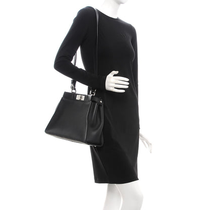 Fendi Vitello Seta Python Crocodile Monster Eyes Medium Peekaboo Iconic Satchel Black Girasole 2 of 10
