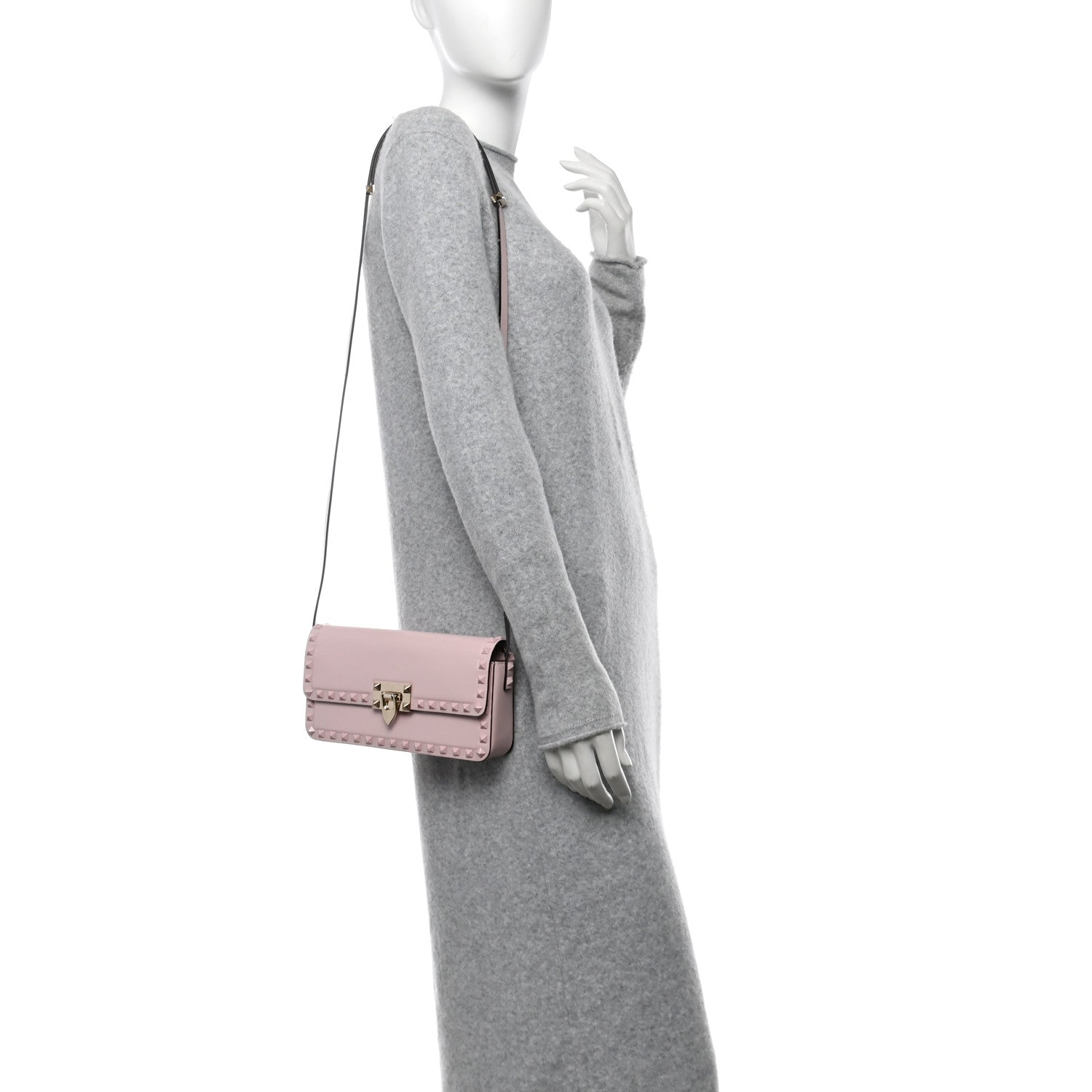 Valentino Garavani Smooth Calfskin Monochrome Rockstud Flip Lock Shoulder Bag Poudre 2 of 12