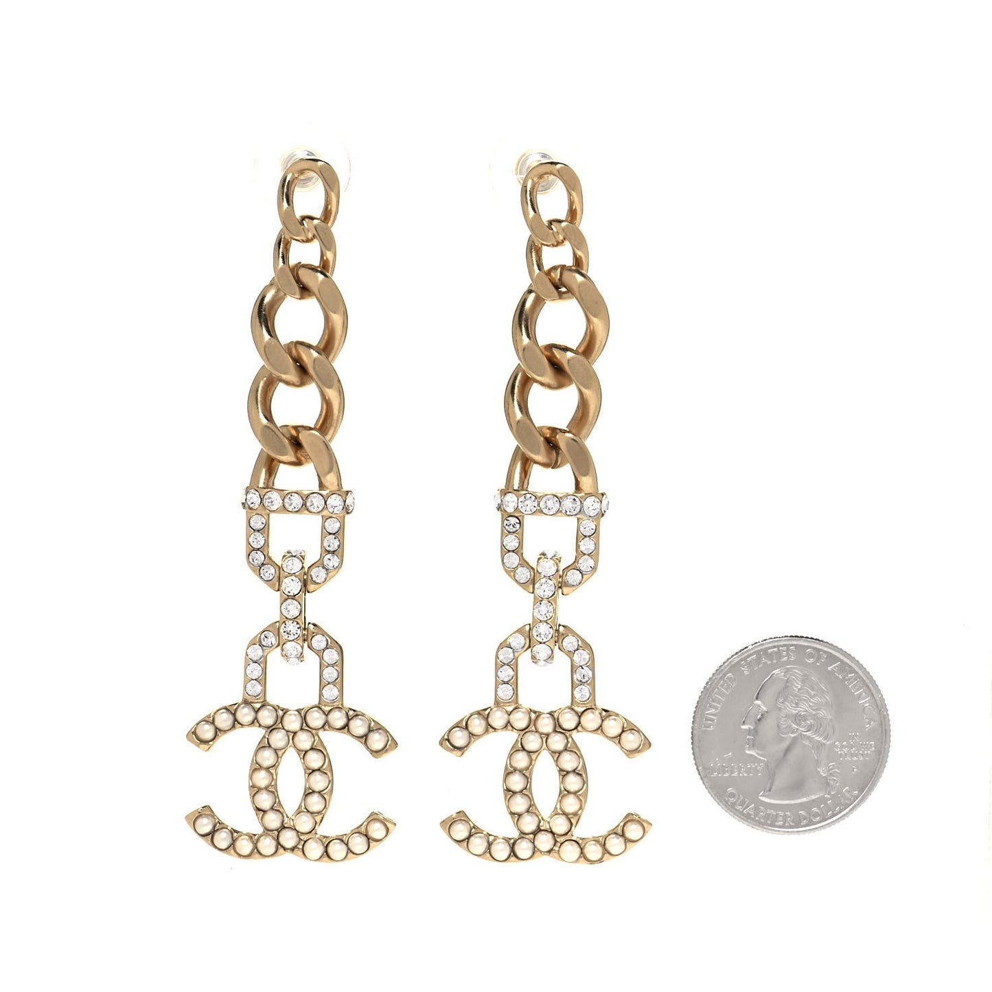 Metal Crystal CC Vendome CC Dangle Earrings Gold