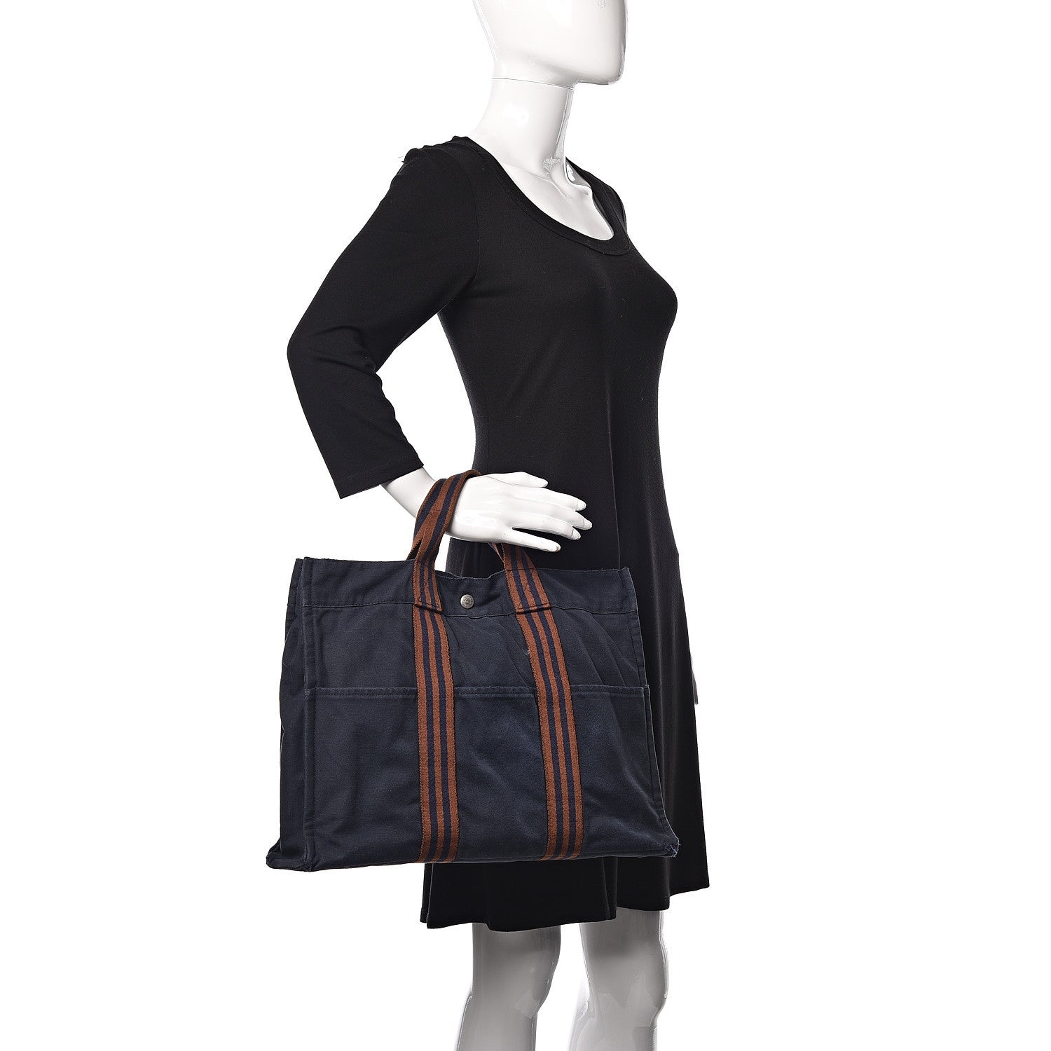 Hermes Canvas Fourre Tout MM Navy Brown 2 of 16