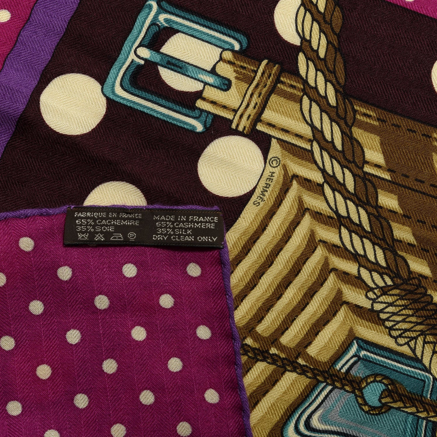 Hermes Cashmere Silk Clic Clac A Pois Shawl 140 Ardoise Aubergine Fuchsia 3 of 4