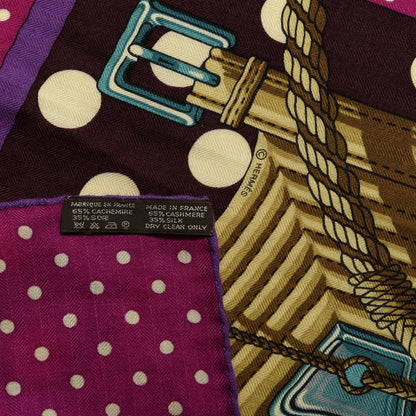 Hermes Cashmere Silk Clic Clac A Pois Shawl 140 Ardoise Aubergine Fuchsia 3 of 4