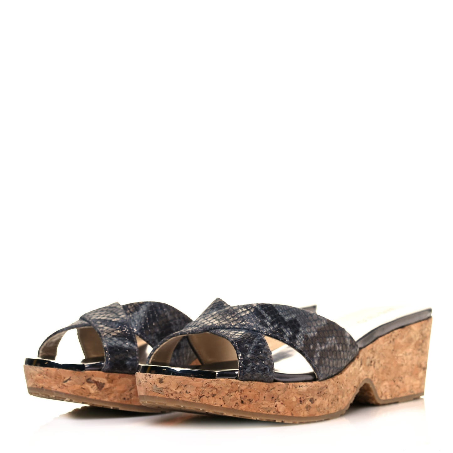 Metallic Snake Print Panna Cork Wedge Sandals 37 Anthracite