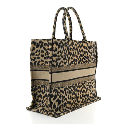 Christian Dior Canvas Mizza Embroidered Large Leopard Book Tote Beige 2 of 9