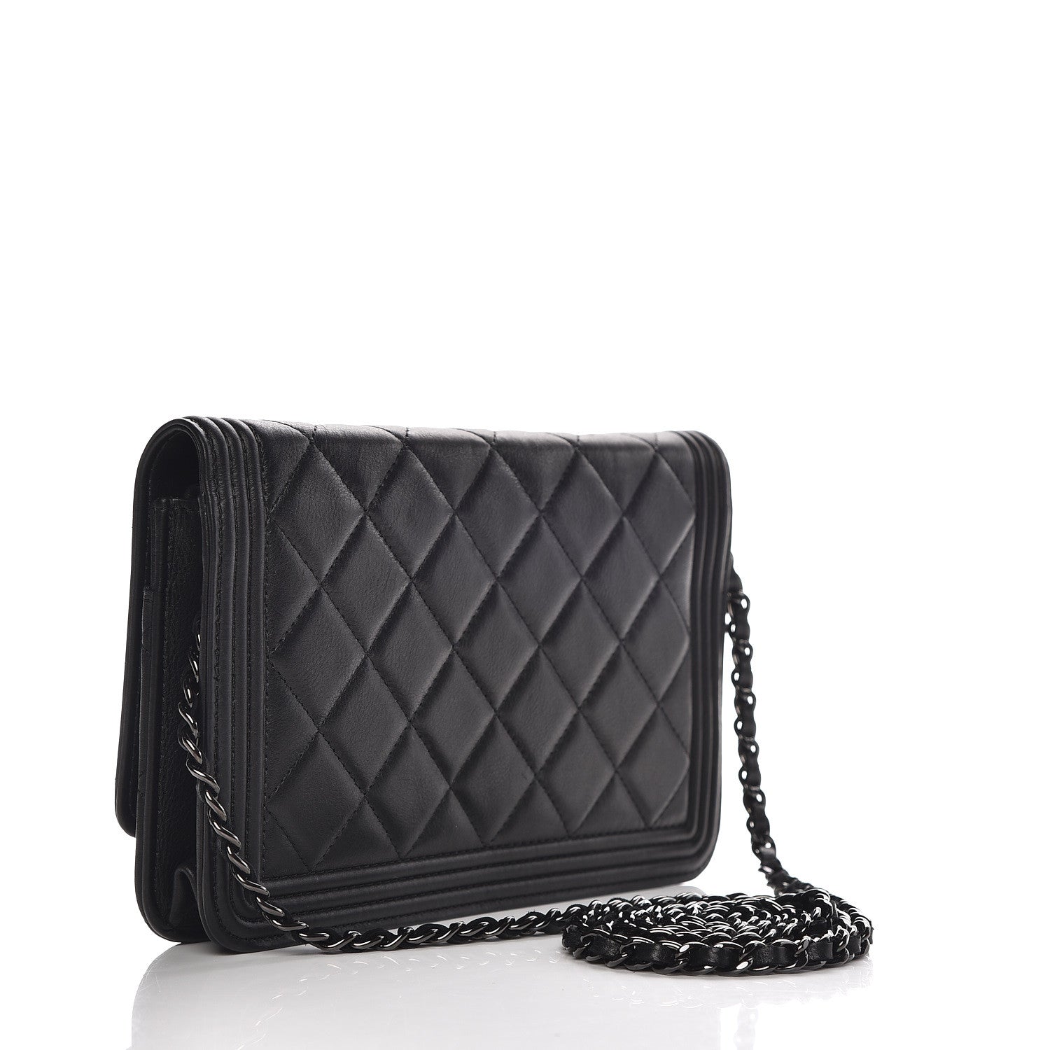 Chanel Calfskin Quilted Boy Wallet On Chain WOC So Black 3 of 11