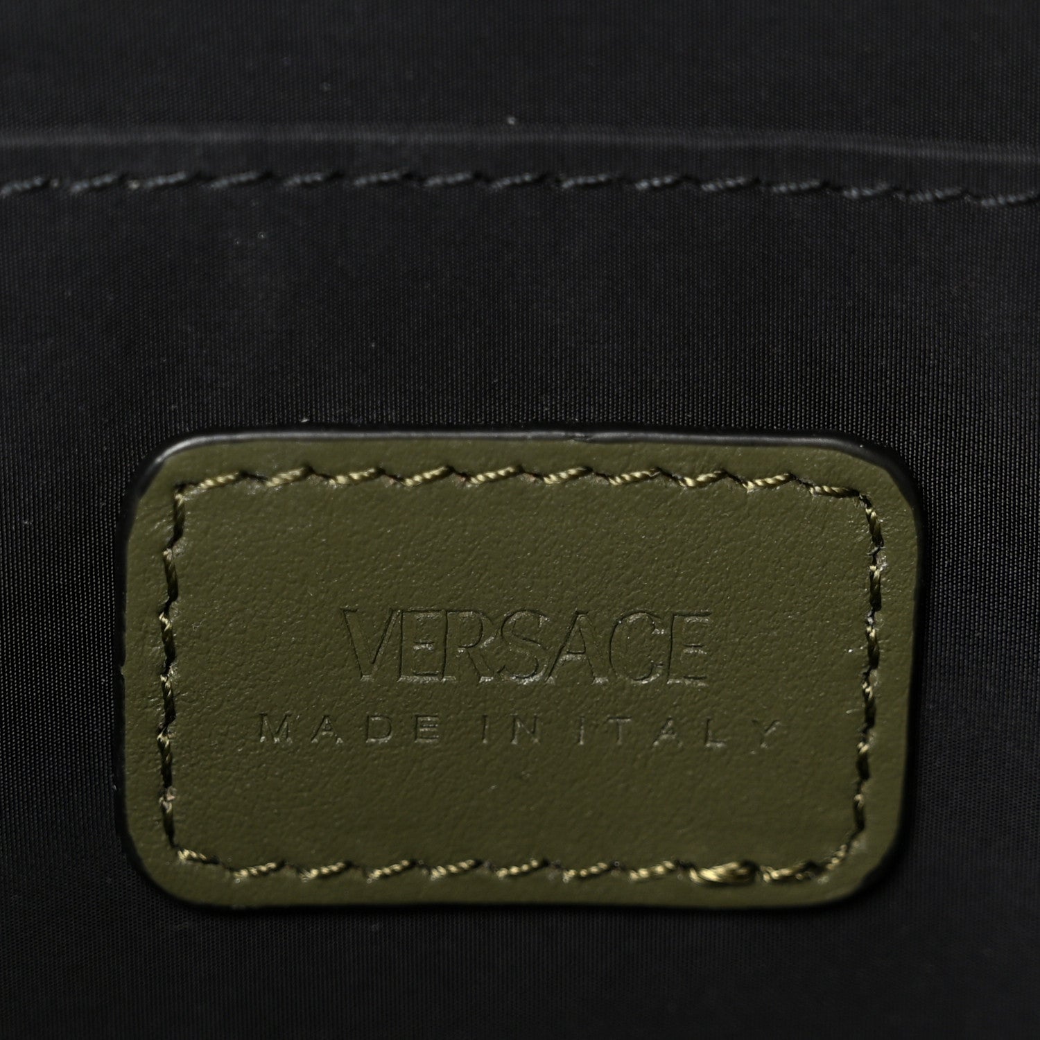 Versace Calfskin Crocodile Embossed La Medusa Pouch Dark Olive 6 of 7