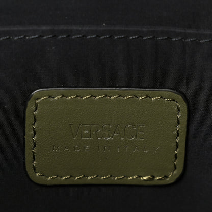 Versace Calfskin Crocodile Embossed La Medusa Pouch Dark Olive 6 of 7
