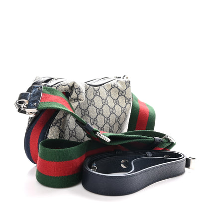 Gucci GG Supreme Monogram Textured Calfskin Web Small Attache Shoulder Bag Beige Blue 3 of 10
