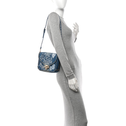 Valentino Garavani Denim Butterfly Embroidered Rockstud Shoulder Flap Messenger Bag Light Denim 2 of 9