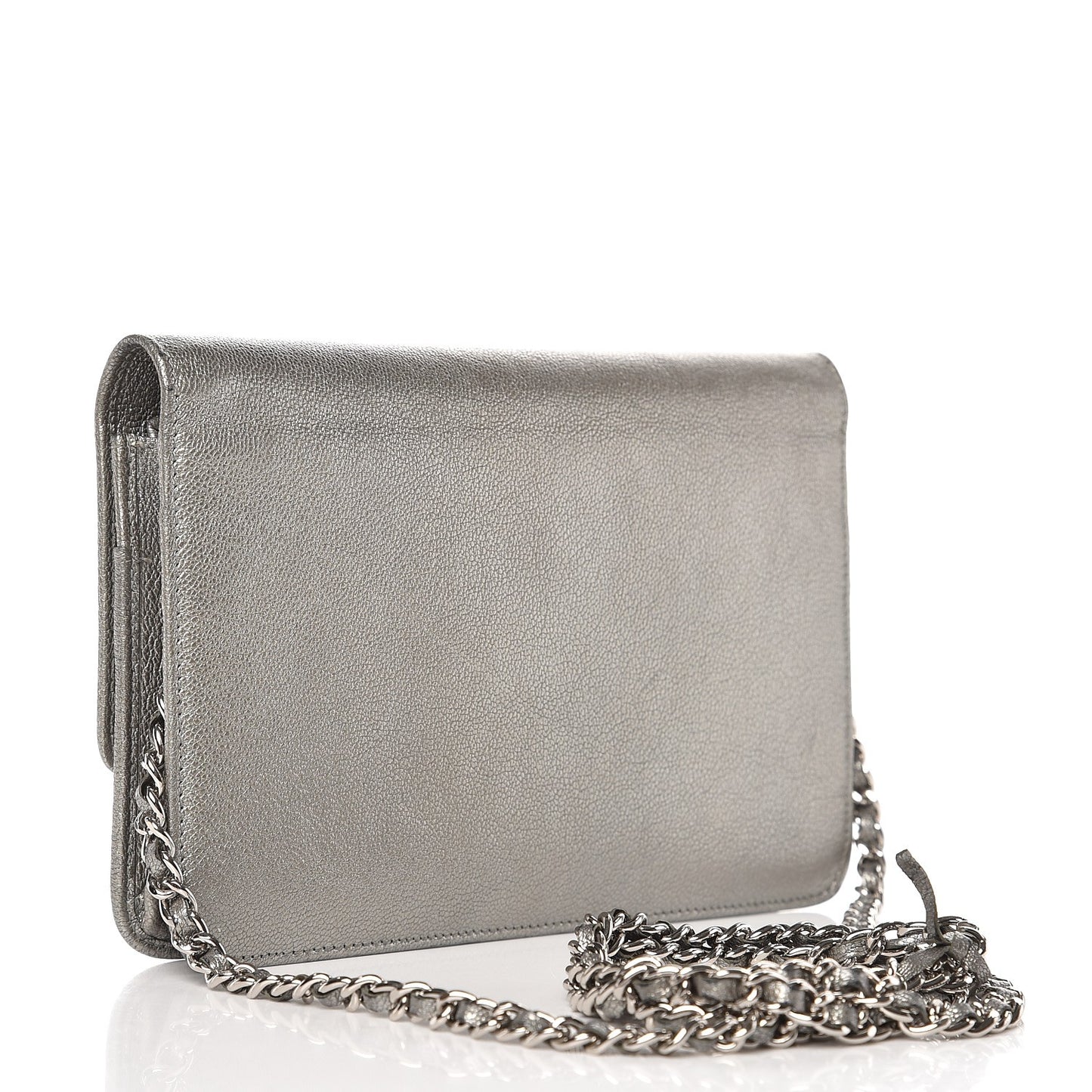 Metallic Goatskin Wallet On Chain WOC Silver