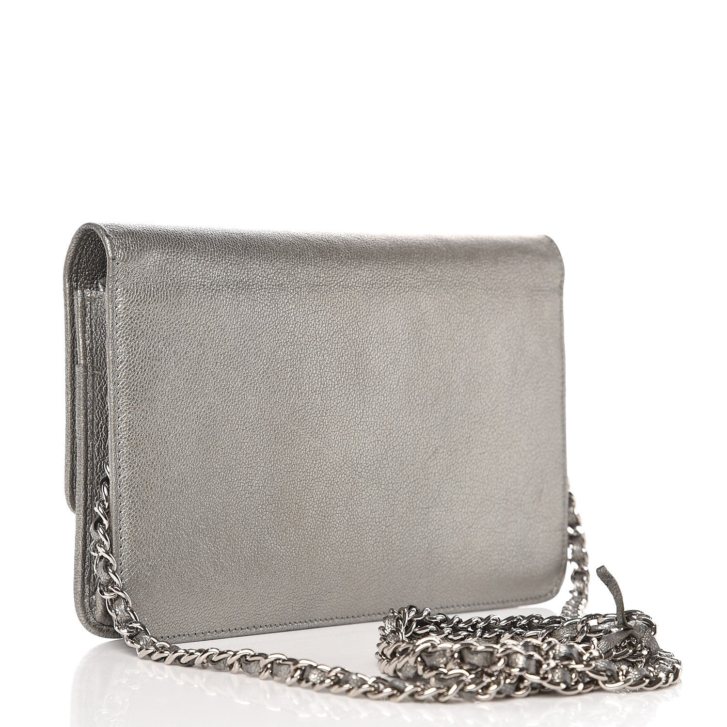 Chanel Metallic Goatskin Wallet On Chain WOC Silver 3 of 11
