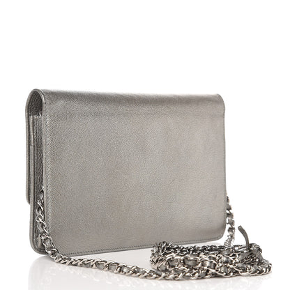 Chanel Metallic Goatskin Wallet On Chain WOC Silver 3 of 11