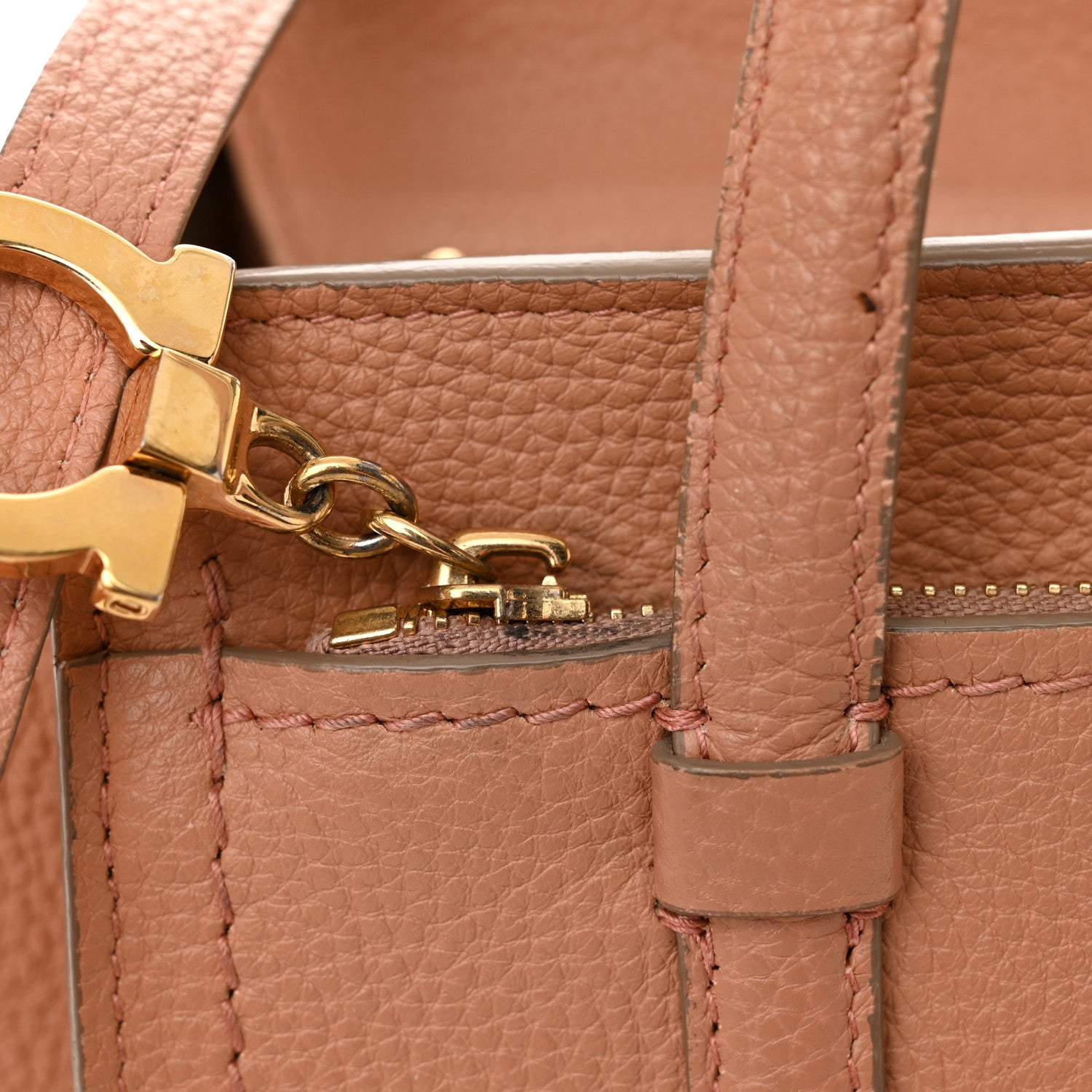 Salvatore Ferragamo Hammered Calfskin Double Handle Small Amy Tote Neutral Gold 14 of 21