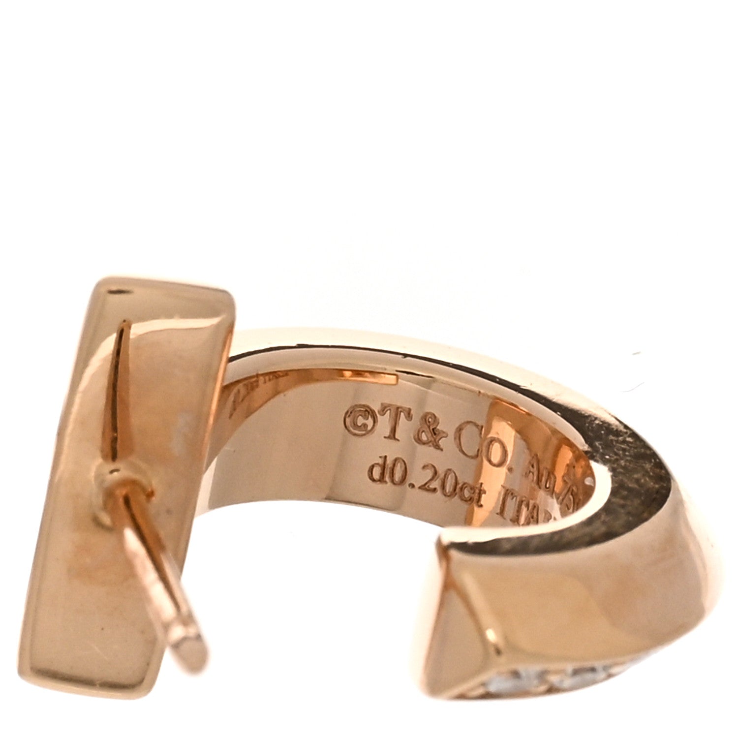Tiffany 18K Rose Gold Diamond T1 Hoop Earrings 4 of 5