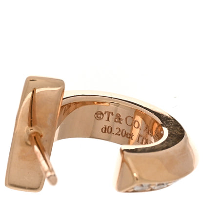 Tiffany 18K Rose Gold Diamond T1 Hoop Earrings 4 of 5