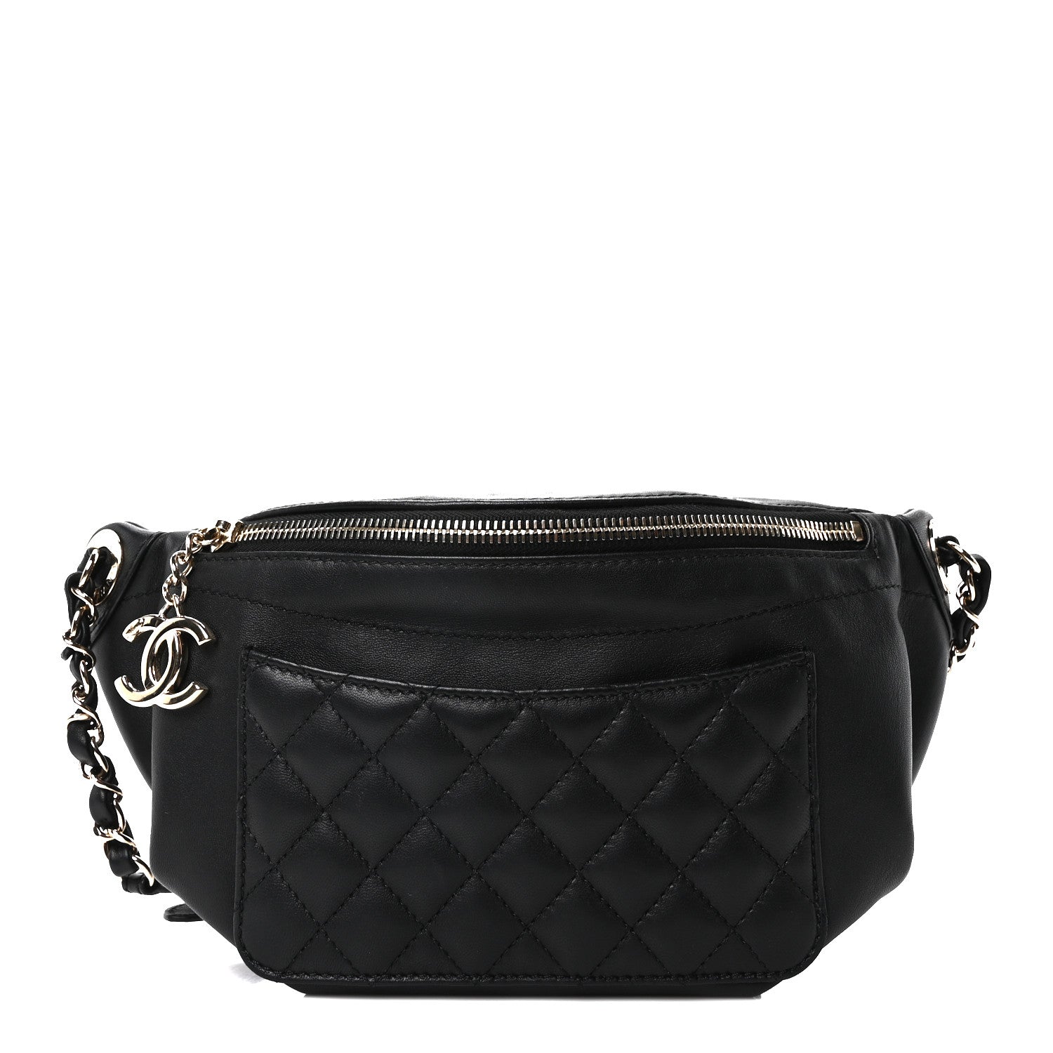 Chanel Lambskin Quilted Waist Bag Fanny Pack Black 1 of 10