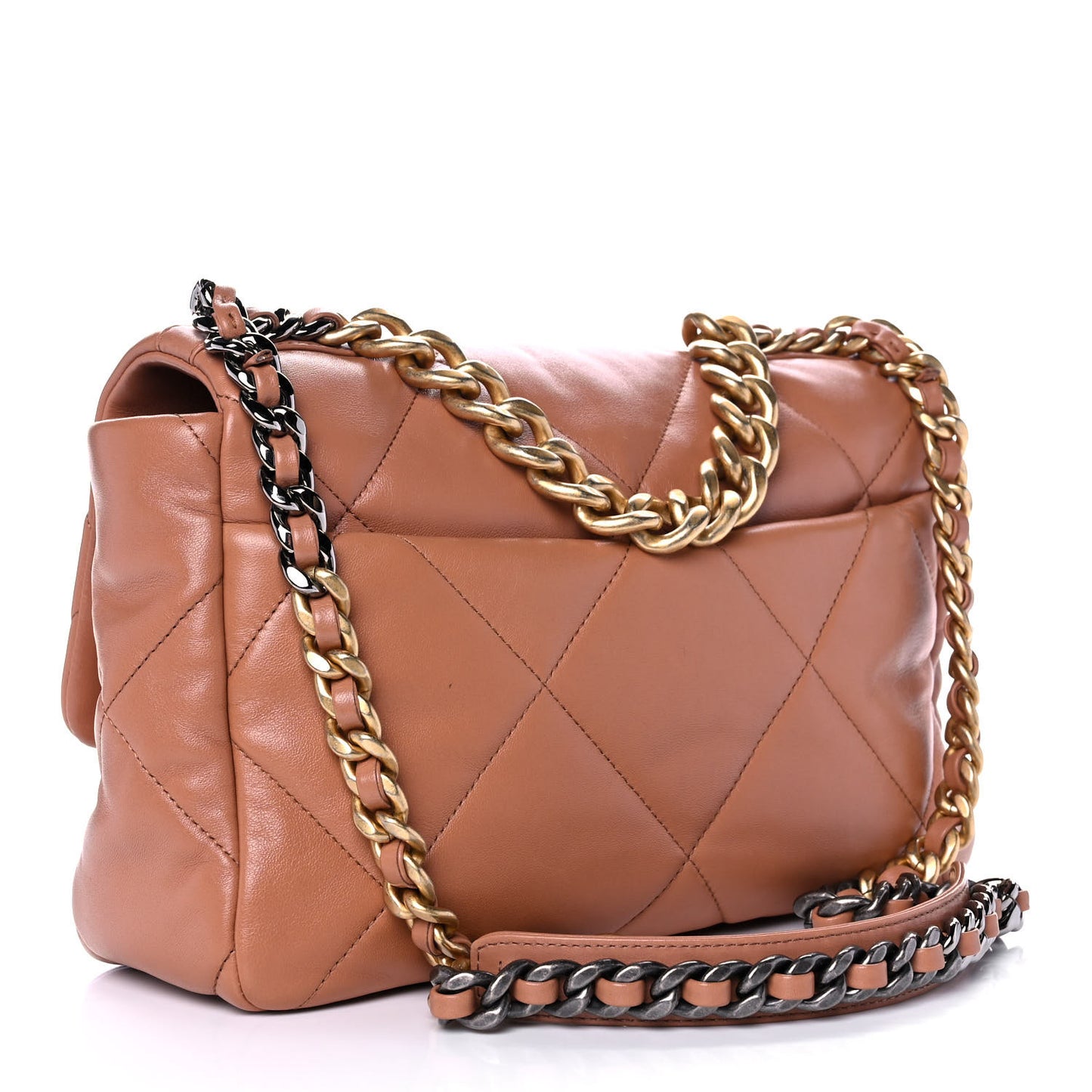 Lambskin Quilted Large Chanel 19 Flap Brown