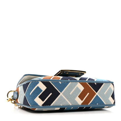 Fendi Canvas Vitello King Seta FF Embroidered Mini Baguette Blue Multicolor 4 of 11